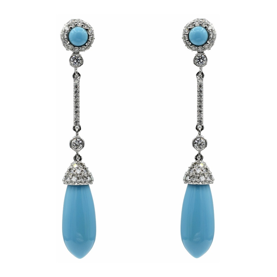 Turquoise Drop Earrings
10.98ctw Turquoise + 1.58ctw
Dias
18K White Gold