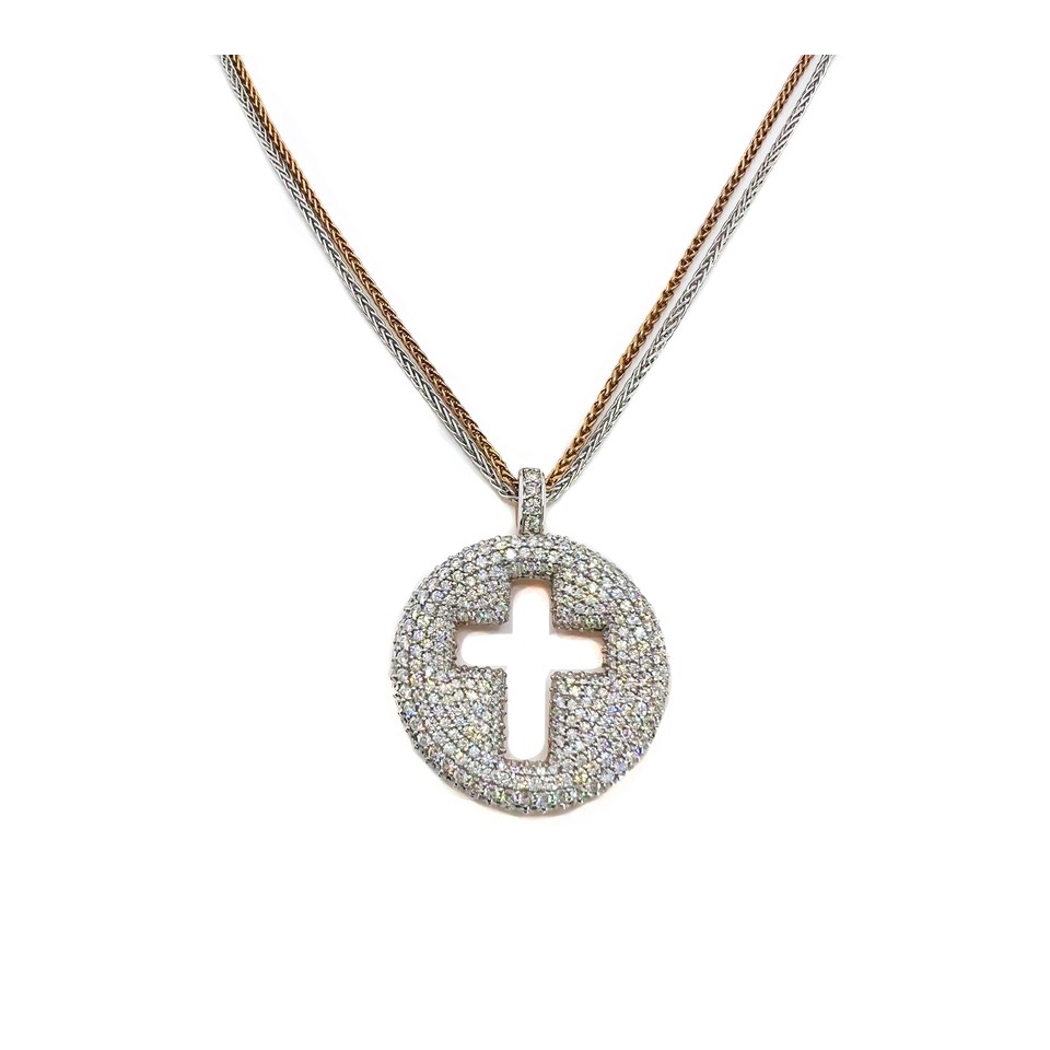 Two-Tone Open Cross Pendant
4.15ctw Dias
18K Rose + White Gold