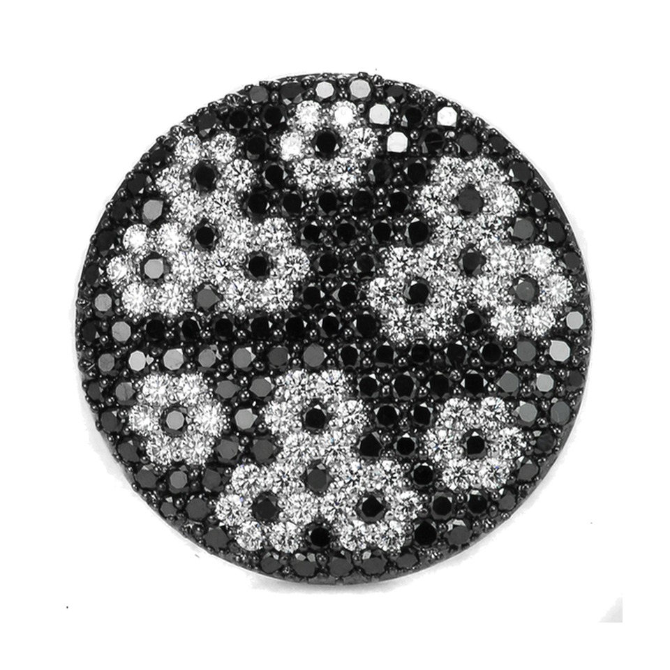 Large Pave Black and White
Diamond Disk Ring
18K White Gold