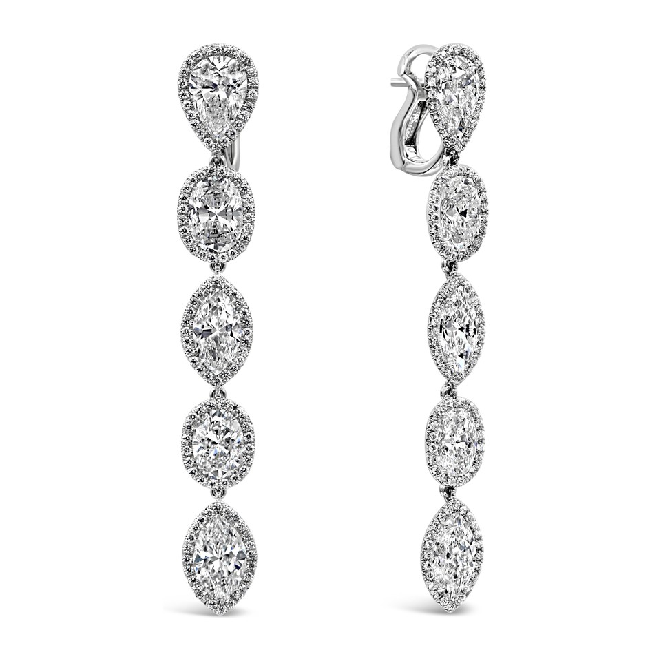 Mixed-Shape 5X Halo Dangling Earrings 10.74ctw Dias Platinum