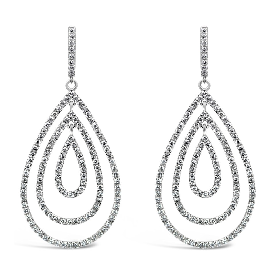 3-Section Tear Drop Earrings
3.45ctw Dias
18K White Gold