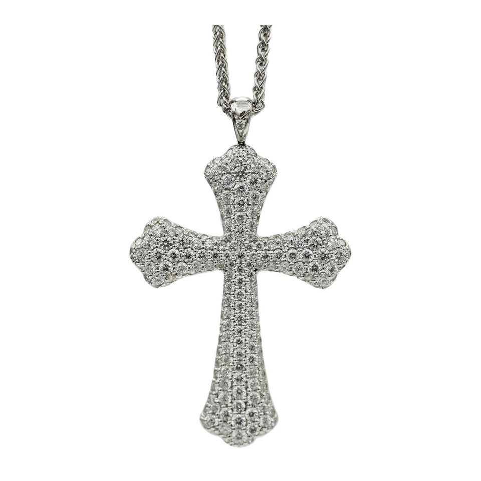 Medium Arched Pave Cross
Pendant with Chain
2.00ctw Dias
18K White Gold