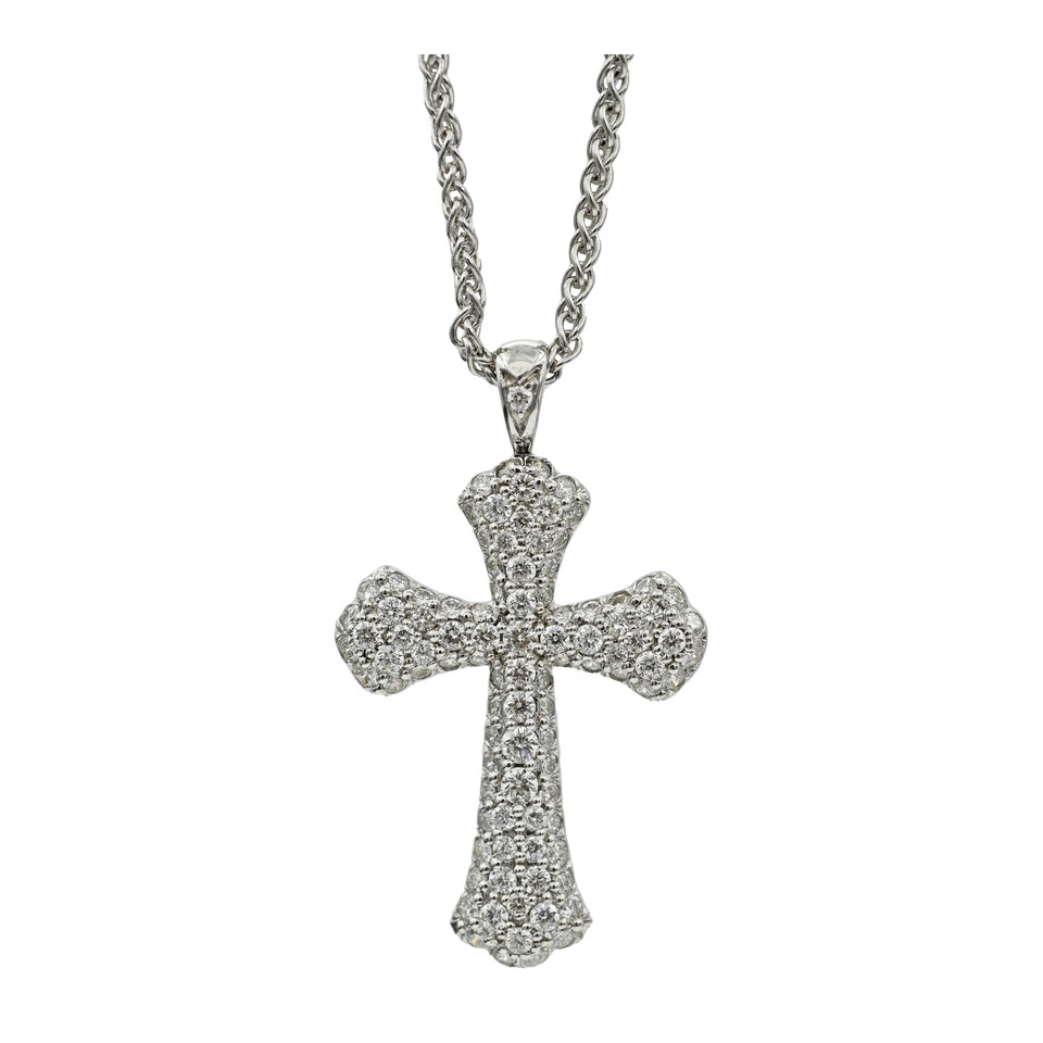 Small Arched Pave Cross
Pendant with Chain
0.96ctw Dias
18K White Gold