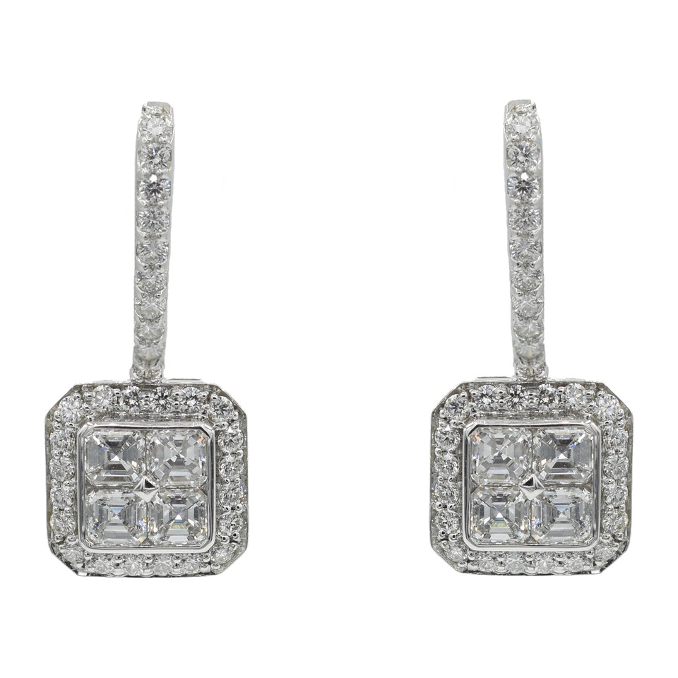 Asscher Dangle Earrings
1.57ctw Dias
18K White Gold