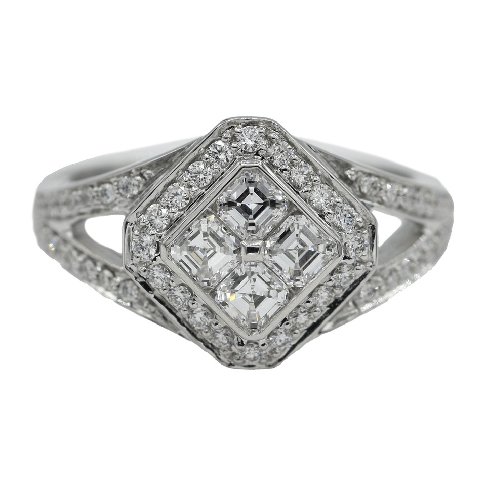 Invisible-Set Split-Shank Asscher
Diamond Ring
0.96ctw Dias
18K White Gold
